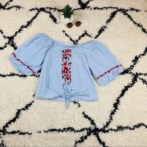 Boat neckline Raglan Sleeve knot front blouse